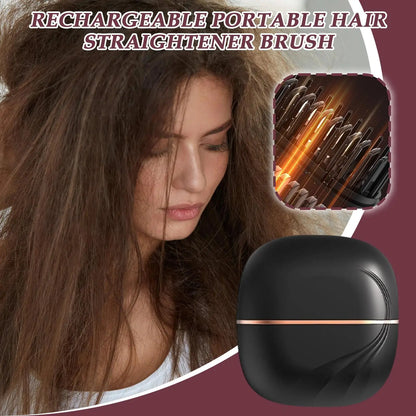 Electric Heating Straightener Portable Hair Straightener Brush Anti-Scald Shel Cordless USB Rechargeable Straightener for Women