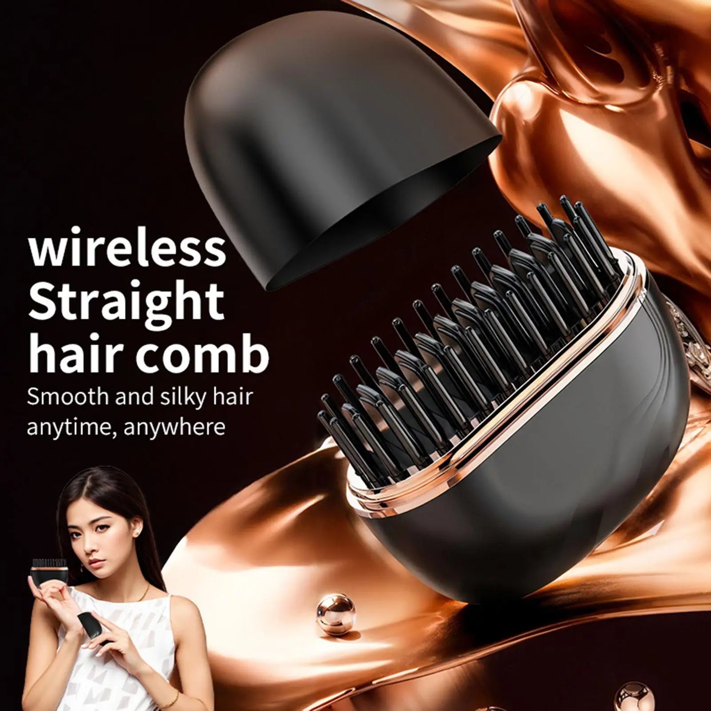 Electric Heating Straightener Portable Hair Straightener Brush Anti-Scald Shel Cordless USB Rechargeable Straightener for Women